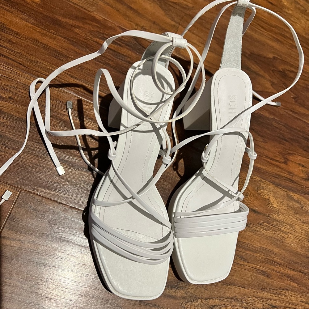 SCHUTZ White Strappy Block Heel Sandals - Picture 3 of 3